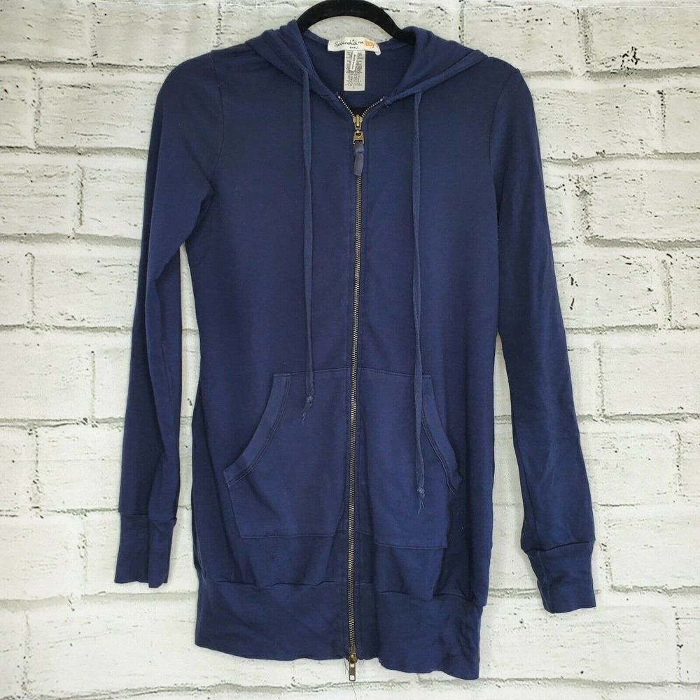 Splendid For Lucy Blue Hooded Zip Up Jacket Long Womens Small Cotton Casual